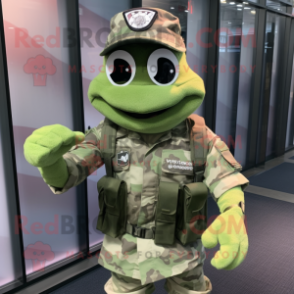 Gray Green Beret mascot costume character dressed with a Oxford Shirt and Bracelet watches