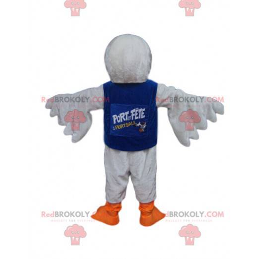White bird mascot with a blue jersey - Redbrokoly.com