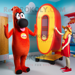 Red Hot Dogs mascot costume character dressed with a One-Piece Swimsuit and Cummerbunds