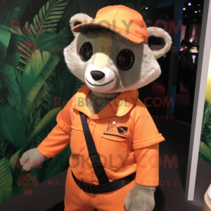 Orange Civet mascot costume character dressed with a Romper and Berets