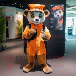 Orange Civet mascot costume character dressed with a Romper and Berets