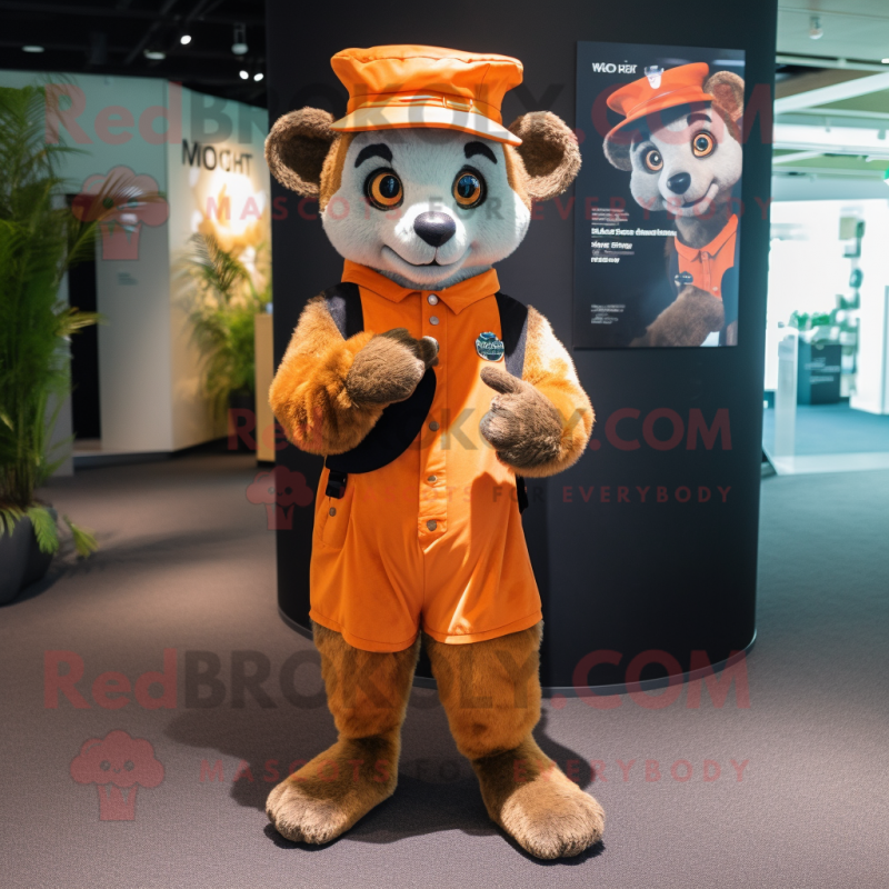 Orange Civet mascot costume character dressed with a Romper and Berets Orange Civet mascot costume character dressed with a Romper and Berets