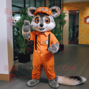 Orange Civet mascot costume character dressed with a Romper and Berets