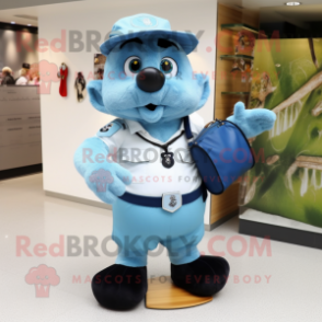 Sky Blue Guinness mascot costume character dressed with a Cargo Shorts and Brooches