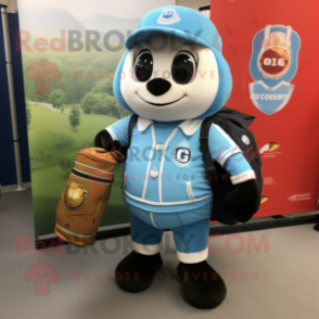 Sky Blue Guinness mascot costume character dressed with a Cargo Shorts and Brooches