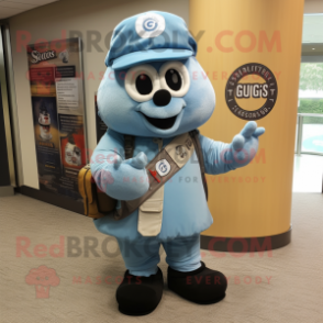 Sky Blue Guinness mascot costume character dressed with a Cargo Shorts and Brooches