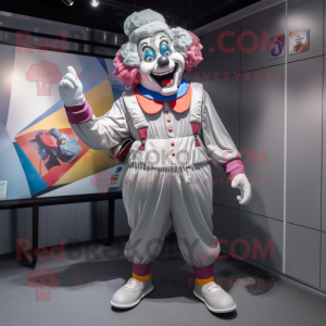 Gray Clown mascot costume character dressed with a Jumpsuit and Messenger bags
