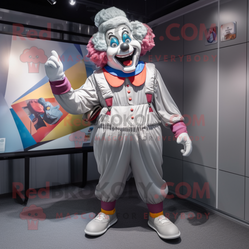 Gray Clown mascot costume character dressed with a Jumpsuit and Messenger bags