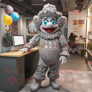 Gray Clown mascot costume character dressed with a Jumpsuit and Messenger bags