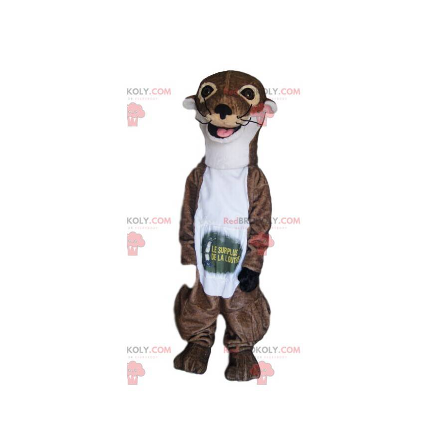 Hnědá a bílá vydra maskot s obrovským úsměvem - Redbrokoly.com Hnědá a bílá vydra maskot s obrovským úsměvem - Redbrokoly.com