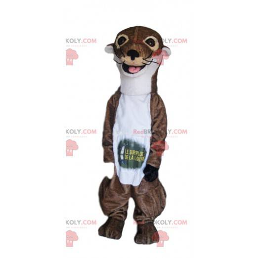 Braunes und weißes Ottermaskottchen mit einem großen Lächeln -