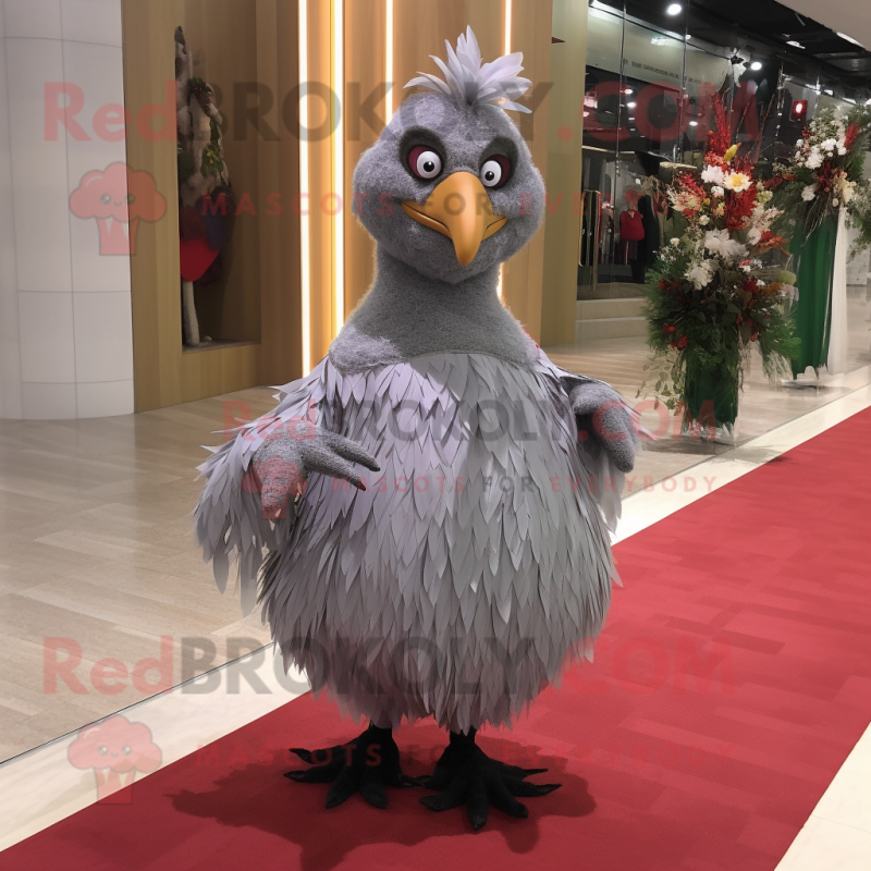 Gray Hens mascot costume character dressed with a Evening Gown and Clutch bags