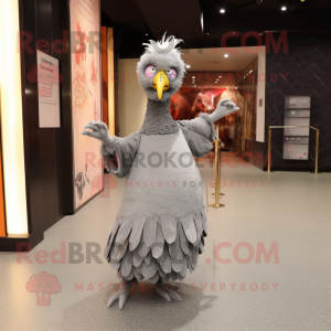 Gray Hens mascot costume character dressed with a Evening Gown and Clutch bags