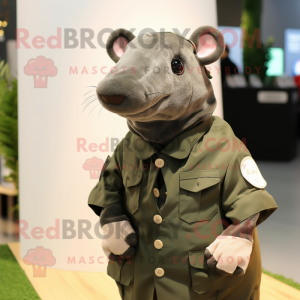Olive Tapir mascot costume character dressed with a Vest and Brooches