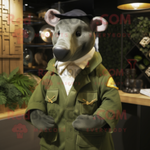 Olive Tapir mascot costume character dressed with a Vest and Brooches