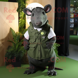 Olive Tapir mascot costume character dressed with a Vest and Brooches