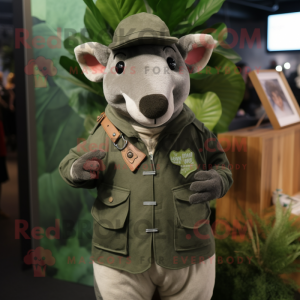 Olive Tapir mascot costume character dressed with a Vest and Brooches