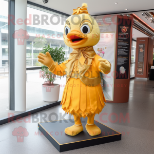Gold Mandarin mascot costume character dressed with a Dress Pants and Hairpins
