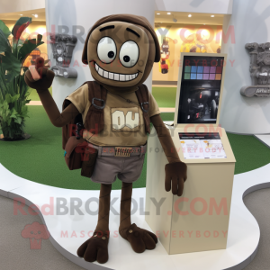 Brown Graveyard mascot costume character dressed with a Tank Top and Wallets