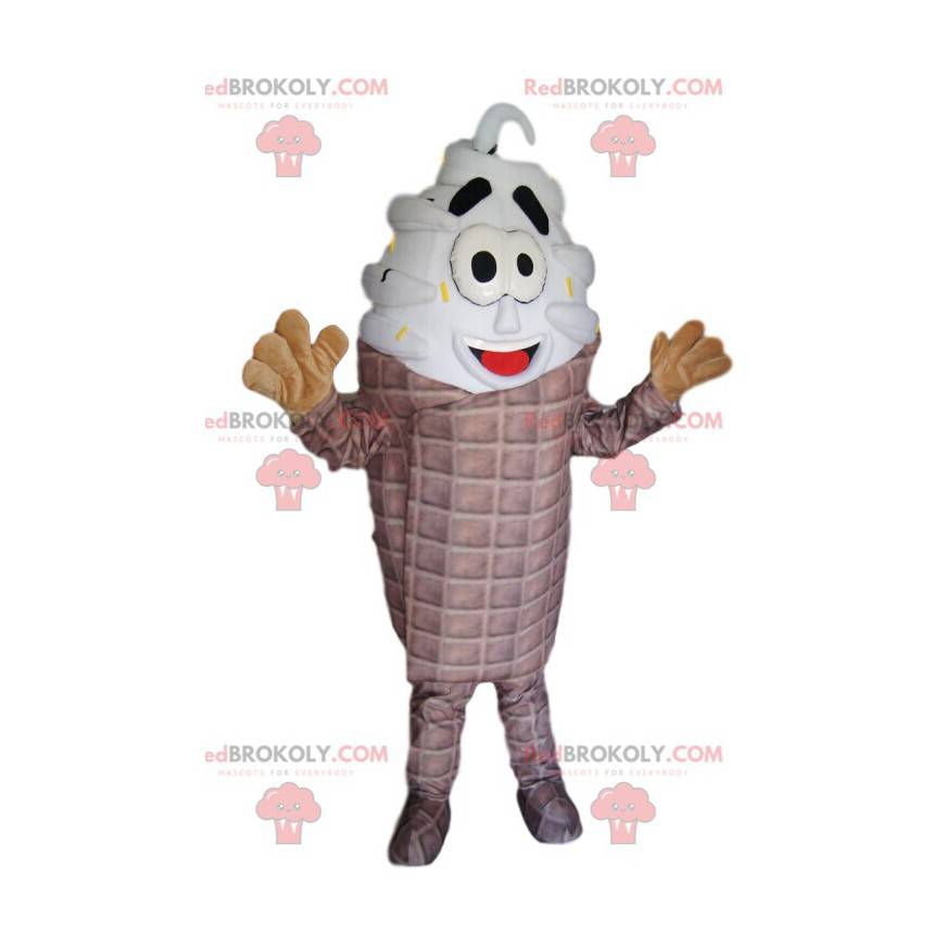 Mascotte de cornet de glace appétissant et souriant -