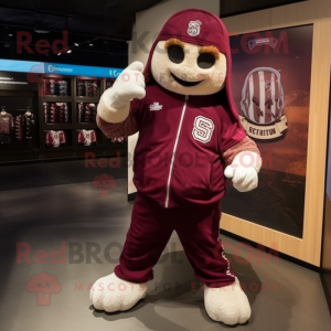 Maroon Baseball Glove mascot costume character dressed with a Hoodie and Scarves