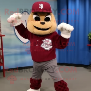 Maroon Baseball Glove mascot costume character dressed with a Hoodie and Scarves