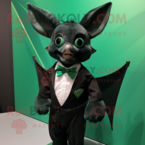 Forest Green Bat mascot costume character dressed with a Polo Tee and Bow ties