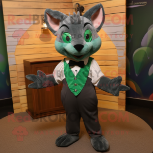 Forest Green Bat mascot costume character dressed with a Polo Tee and Bow ties