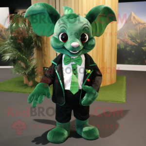Forest Green Bat mascot costume character dressed with a Polo Tee and Bow ties