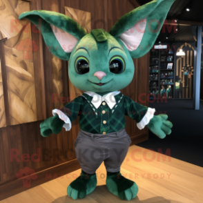 Forest Green Bat mascot costume character dressed with a Polo Tee and Bow ties