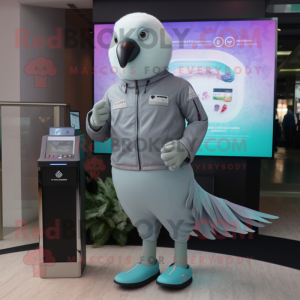 Gray Pigeon mascot costume character dressed with a Joggers and Digital watches
