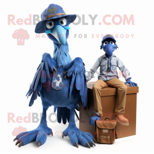 Blue Archeopteryx mascot costume character dressed with a Bootcut Jeans and Watches