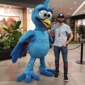 Blue Archeopteryx mascot costume character dressed with a Bootcut Jeans and Watches