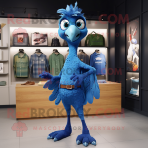 Blue Archeopteryx mascot costume character dressed with a Bootcut Jeans and Watches