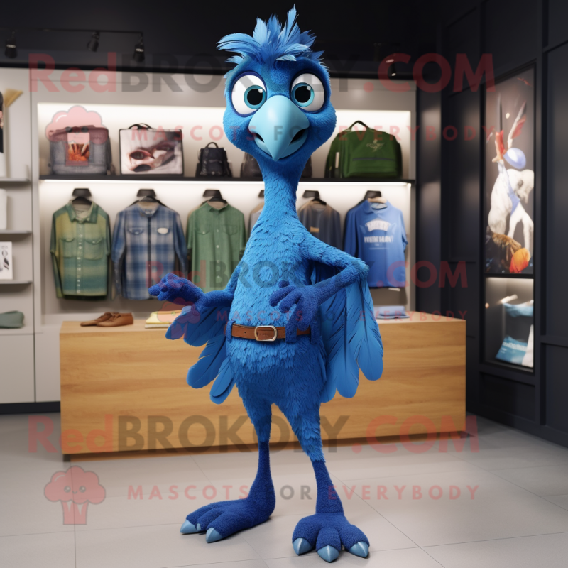 Blue Archeopteryx mascot costume character dressed with a Bootcut Jeans and Watches Blue Archeopteryx mascot costume character dressed with a Bootcut Jeans and Watches