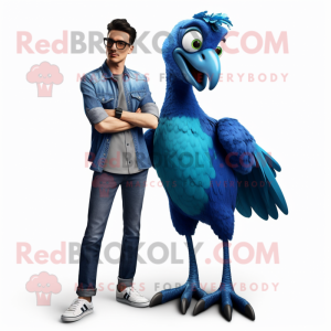 Blue Archeopteryx mascot costume character dressed with a Bootcut Jeans and Watches