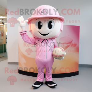 Pink Baseball Ball mascot costume character dressed with a Sheath Dress and Pocket squares