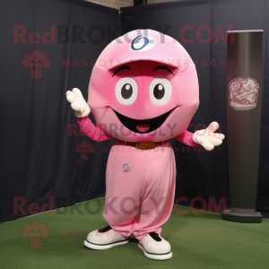 Pink Baseball Ball mascot costume character dressed with a Sheath Dress and Pocket squares