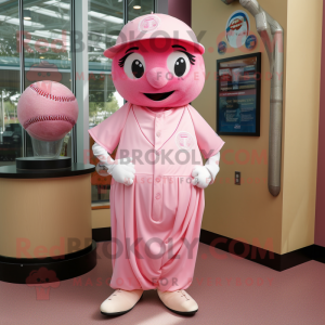 Pink Baseball Ball mascot costume character dressed with a Sheath Dress and Pocket squares