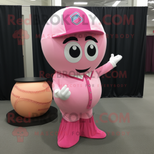 Pink Baseball Ball mascot costume character dressed with a Sheath Dress and Pocket squares