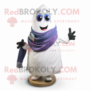 White Eggplant mascot costume character dressed with a Jeans and Scarves