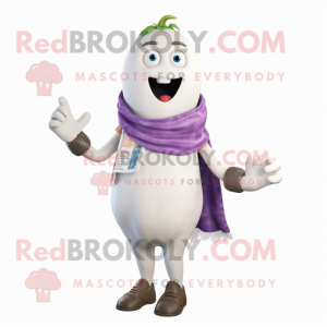 White Eggplant mascot costume character dressed with a Jeans and Scarves
