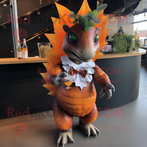 Rust Stegosaurus mascot costume character dressed with a Cocktail Dress and Bow ties