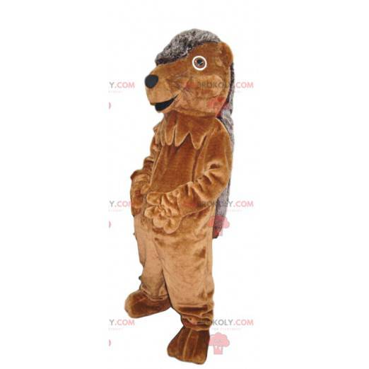 Mascote ouriço cinza e marrom muito sorridente - Redbrokoly.com