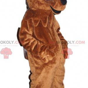 Mascotte riccio grigio e marrone molto sorridente -