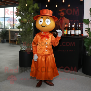 Rust Mandarin mascot costume character dressed with a Cocktail Dress and Pocket squares