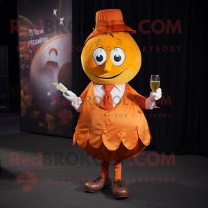 Rust Mandarin mascot costume character dressed with a Cocktail Dress and Pocket squares
