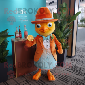 Rust Mandarin mascot costume character dressed with a Cocktail Dress and Pocket squares