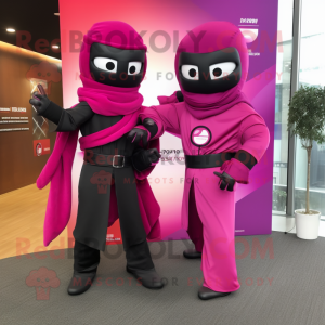 Magenta Ninja mascot costume character dressed with a Evening Gown and Ties