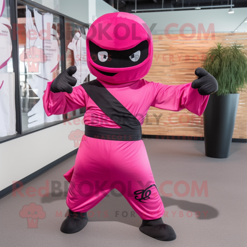 Magenta Ninja mascot costume character dressed with a Evening Gown and Ties